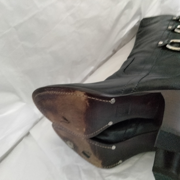 Frye Fiona 3 Strap Black Leather High Heel Womens  riding Boots Size 6M - Picture 6 of 16